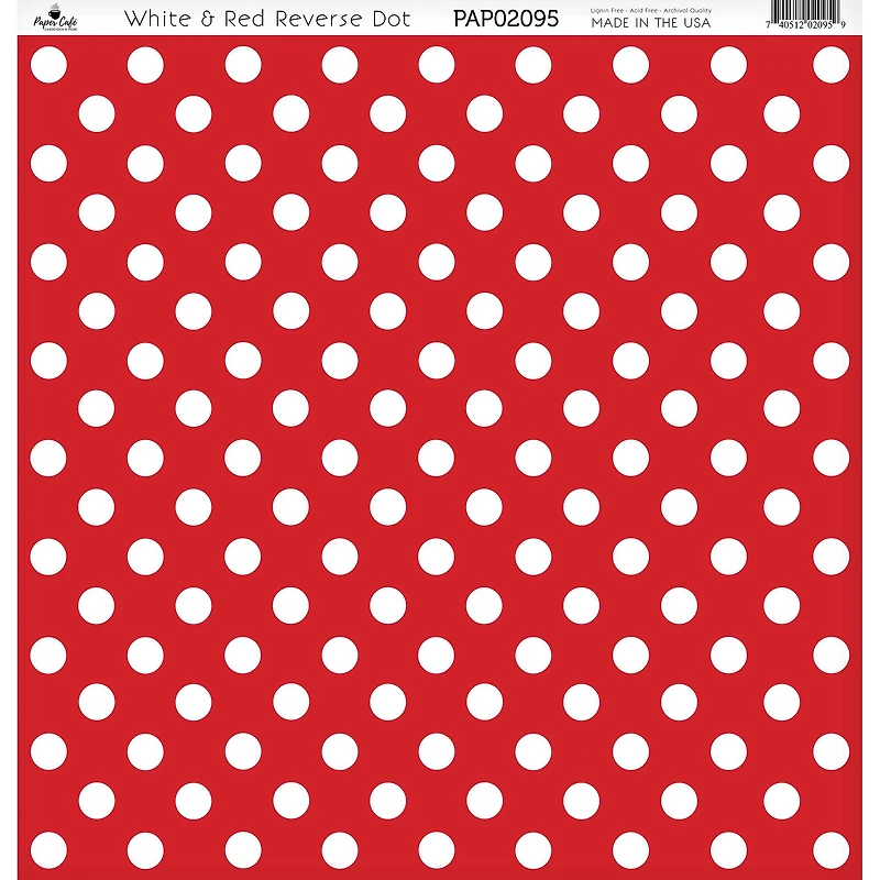 Paper Café White & Red Reverse Dot 12" x 12" Cardstock, 15 Sheets