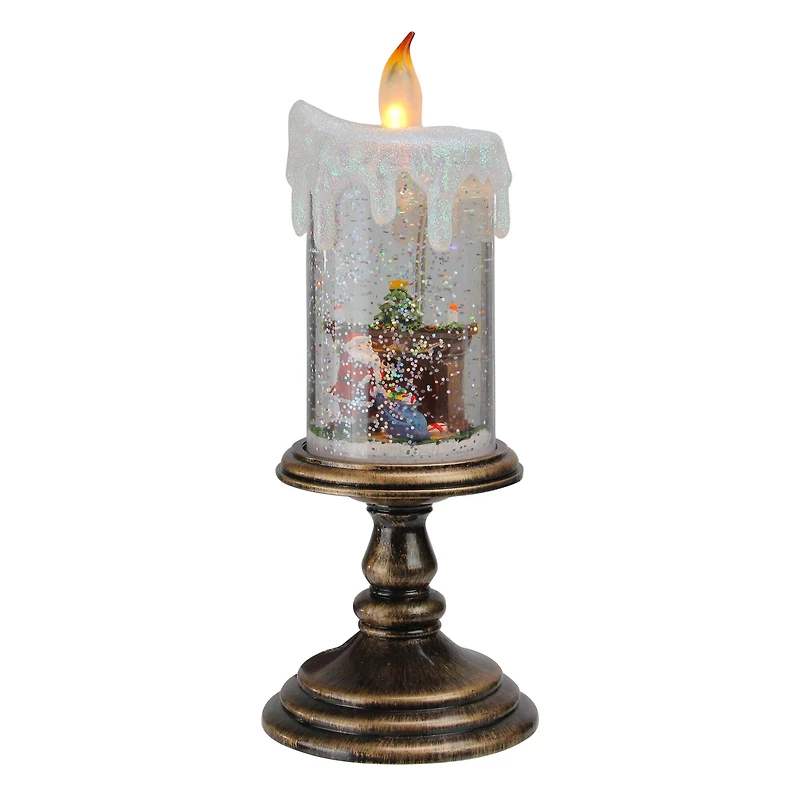10.25" LED Flameless Glitter Snow Dome Santa Candle