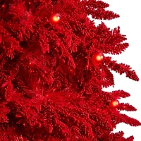 8ft. Pre-Lit Red Flocked Fraser Fir Artificial Christmas Tree, Red Lights