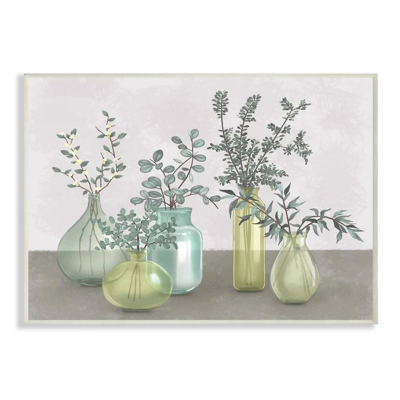 Stupell Industries Plants In Vases Neutral Grey Design Wood Wall Plaque