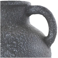 10.5" Black Ceramic Textured Whitewashed Vase with Handles