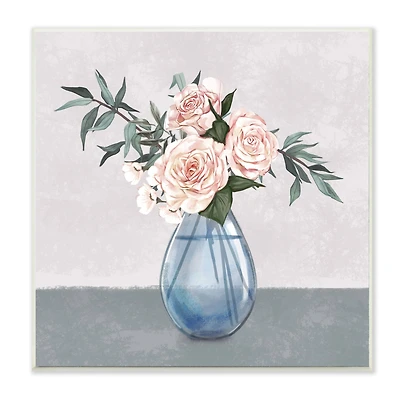 Stupell Industries Pink Roses Blue Teardrop Vase Soft Florals,12" x 12"