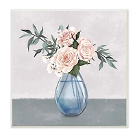 Stupell Industries Pink Roses Blue Teardrop Vase Soft Florals,12" x 12"