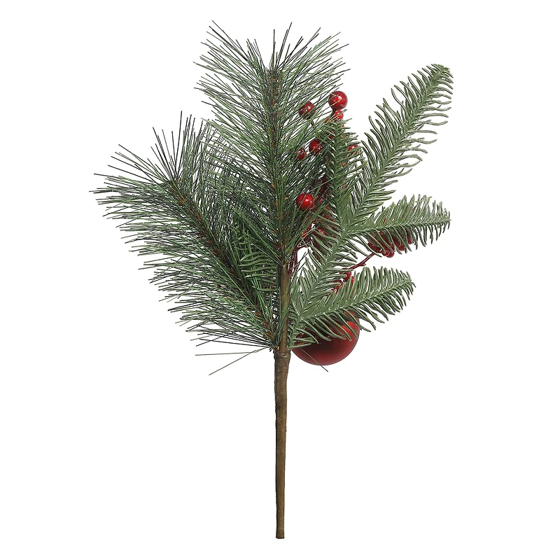 12" Glitter Pine, Red Berry & Ball Ornament Pick by Ashland®