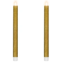 12" Gold Glittered Flameless Taper Candles, 2ct.