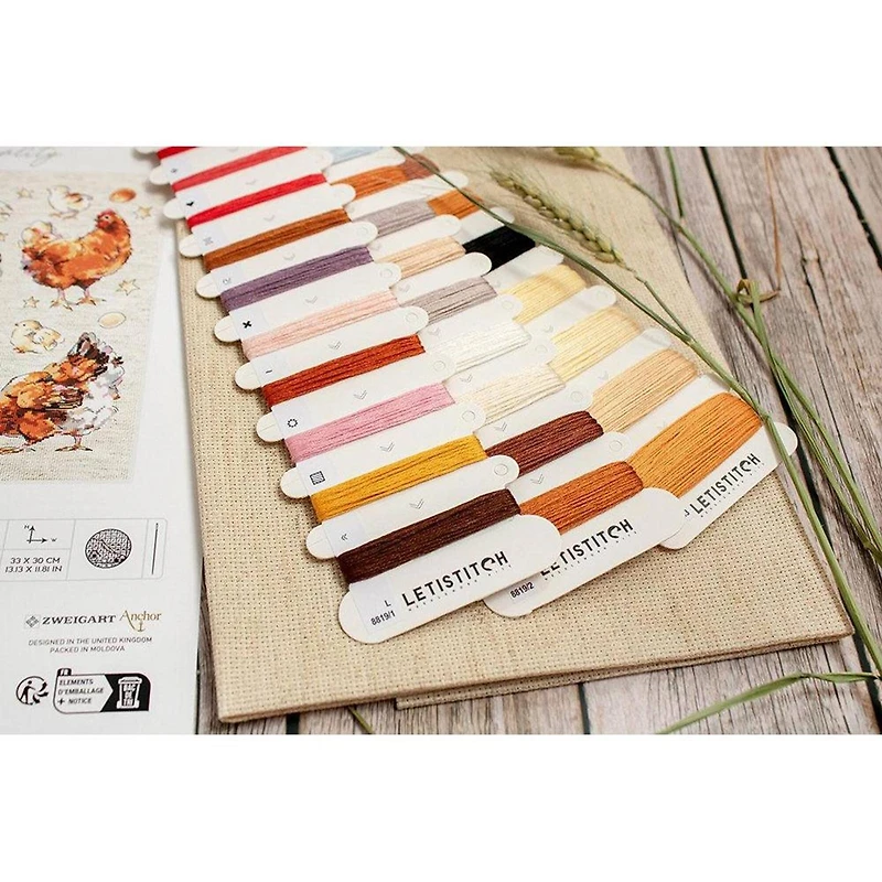 LetiStitch Pied Hens Counted Cross Stitch Kit