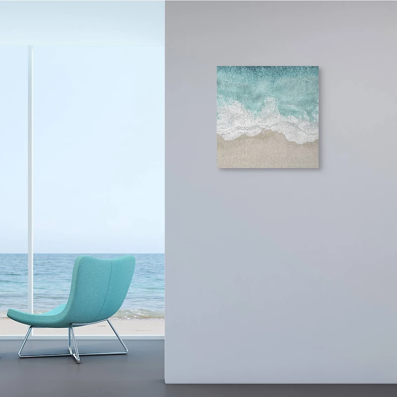 Stupell Industries Sea Foam Sandy Beach Soft Blue Coast Canvas Wall Art