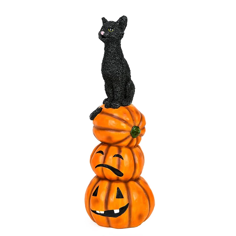32" Halloween Black Cat & Pumpkins Stack