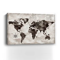 Rustic World Map Black And White Canvas Giclee