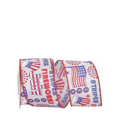 JAM Paper 2.5" x 10yd. Red, White & Blue Fourth Of July Fun Wired Ribbon