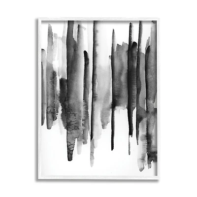 Stupell Industries Vertical Black Ink Strokes Abstract Watercolor Over White Framed Wall Art