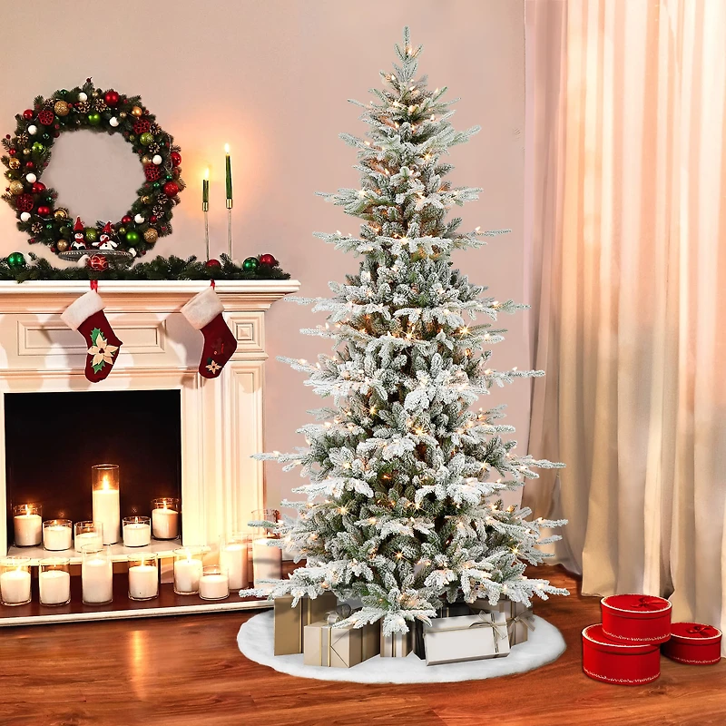 7.5ft. Pre-Lit Flocked Slim Utah Fir Artificial Christmas Tree, Clear Lights