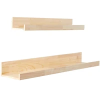 The Novogratz Light Brown Wood 2 Shelves Wall Shelf with Lip Set of 2 18", 24"