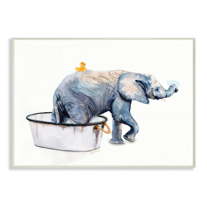 Stupell Industries Charming Rustic Elephant In Bubble Bath Painting Wall Plaque