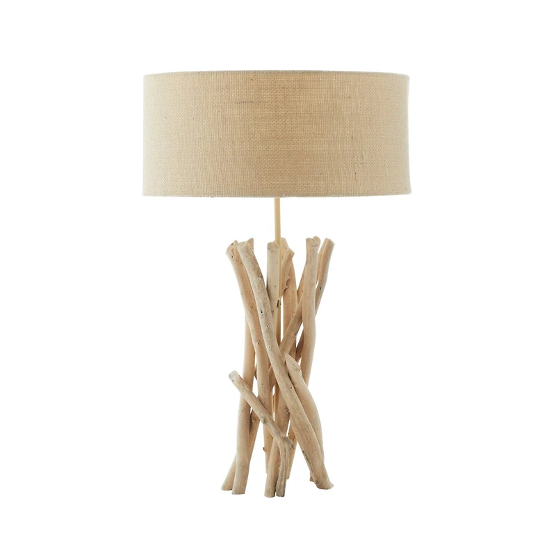 24" Natural Beige Wood Rustic Table Lamp
