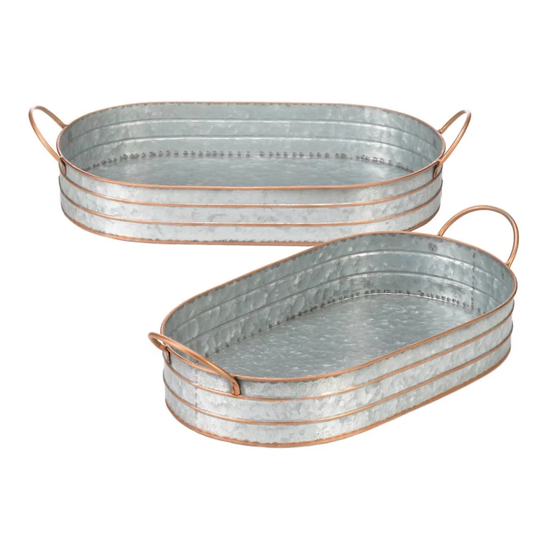 Oblong Galvanized Metal Tray (Set of 2) 19" x 11.25" x 3