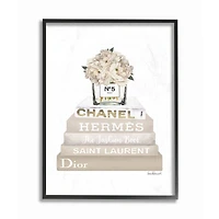 Stupell Industries High Fashion Book Stack with Tan Flowers Wall Art in Frame