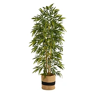 75" Bamboo Artificial Tree in Handmade Natural Cotton Planter