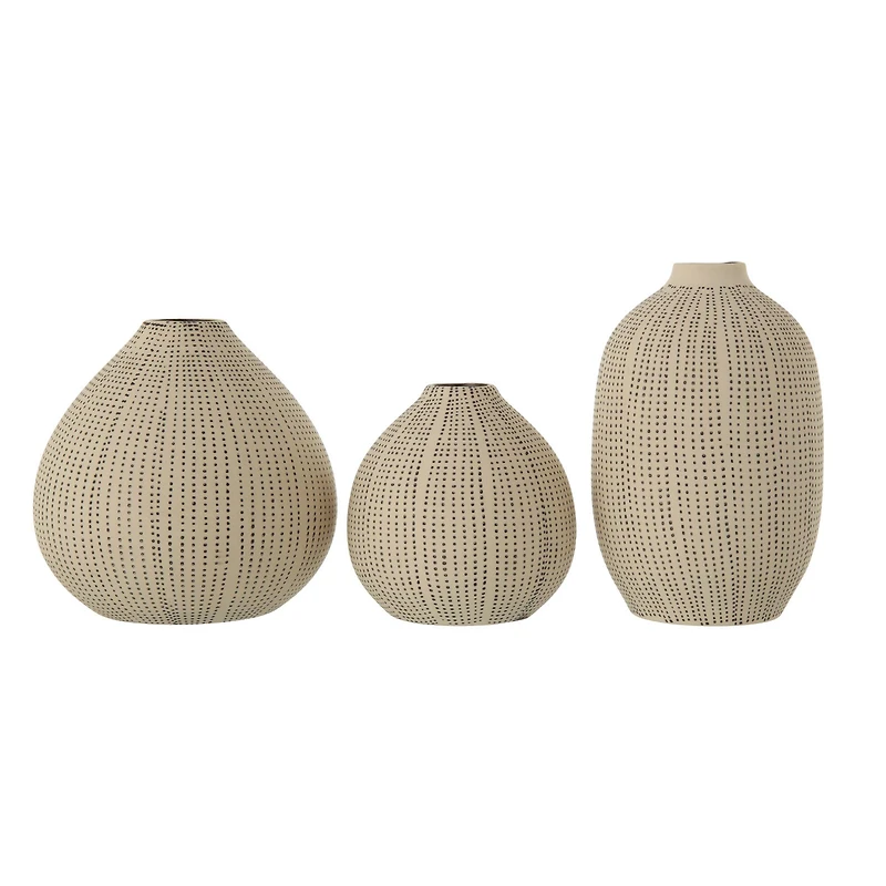 Hello Honey® White Stoneware Vases with Textured Black Polka Dots Set