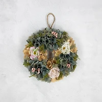 10" Tan & Blue Wooden Floral Wreath