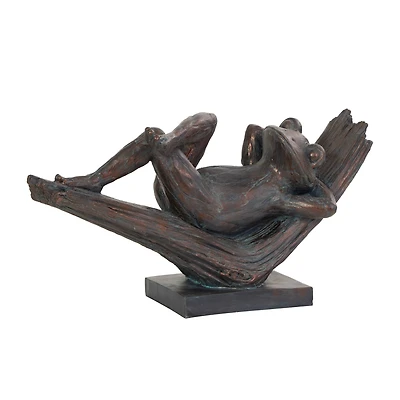 16" Bronze Frog Patina Relaxing Sculpture
