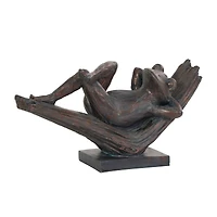 16" Bronze Frog Patina Relaxing Sculpture