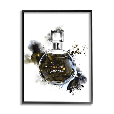 Stupell Industries Glam Cosmetic Bottle Black Gold Watercolor Perfume Bottle Framed Wall Art