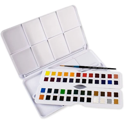 Daler-Rowney® Aquafine 48 Color Half-Pan Watercolor Travel Set with Brush