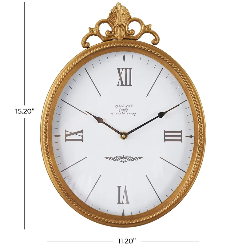 Gold Scrolled Finial Oval Metal Wall Clock