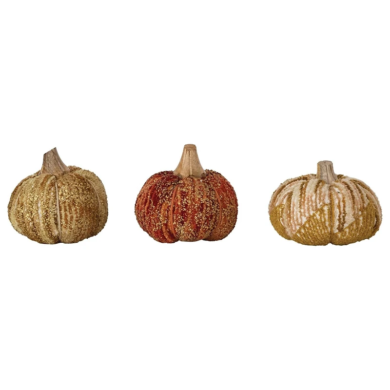 Hello Honey® Cotton and Fabric Chenille Pumpkin, 3 Piece