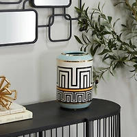 Teal Stoneware Modern Vase, 9" x 6" x 6"