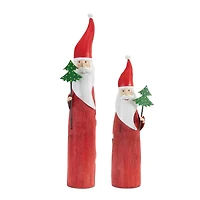 Wood Santa Figure with Metal Accents Set
