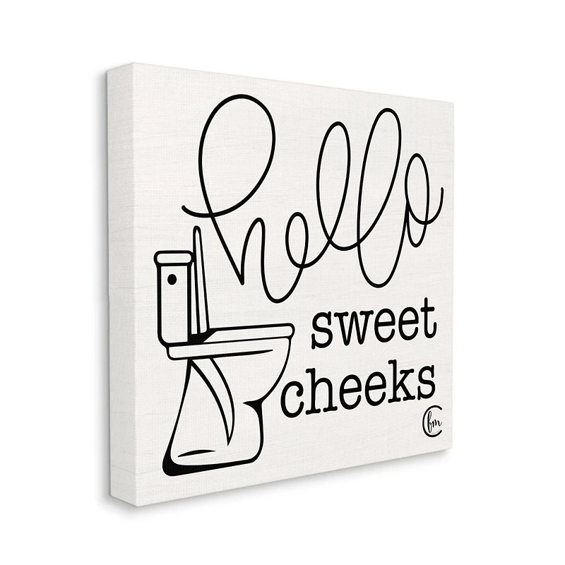 Stupell Industries Toilet Hello Sweet Cheeks Black and White Curly Script Cursive Typography Canvas Wall Art