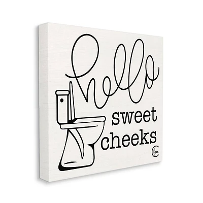 Stupell Industries Toilet Hello Sweet Cheeks Black and White Curly Script Cursive Typography Canvas Wall Art