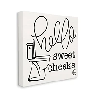 Stupell Industries Toilet Hello Sweet Cheeks Black and White Curly Script Cursive Typography Canvas Wall Art