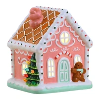 7" Pink Nostalgic Ceramic Lit Gingerbread House