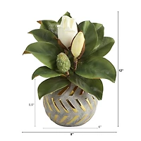 12in. Magnolia in Planter with Gold Trim