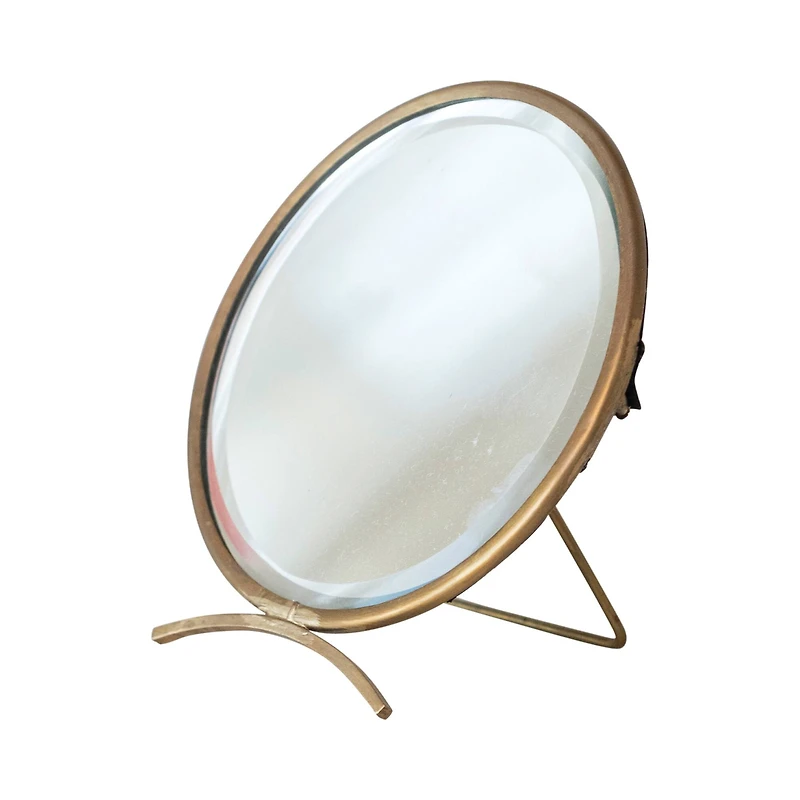 Hello Honey® 5.5" Gold Brass Round Mirror On Stand in Antique Finish