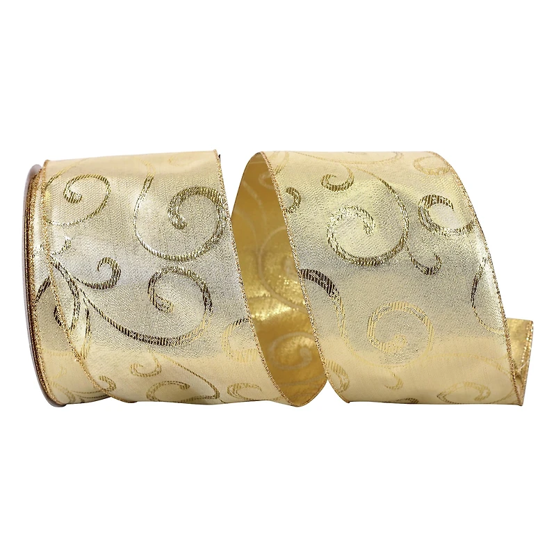 JAM Paper 4" x 30yd. Gold Swirls Wired Metallic Ribbon