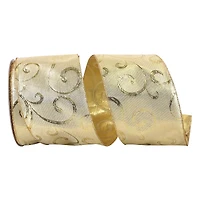 JAM Paper 4" x 30yd. Gold Swirls Wired Metallic Ribbon
