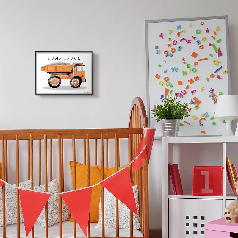 Stupell Industries Orange Dump Truck Traditional Construction Vehicle in Frame Wall Art