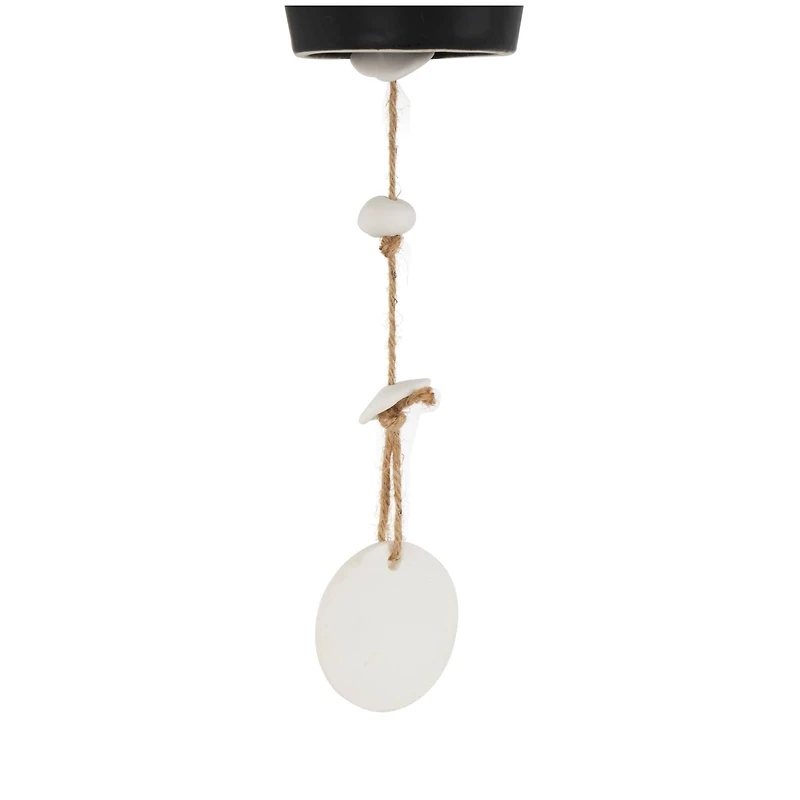 31" Handmade Black Ceramic Bell Windchime with Cascading White Disks