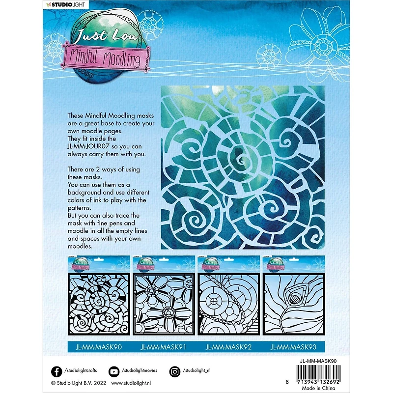 Studio Light Mindful Moodling No.90 Swirly Moodle Stencil, 8" x 8"