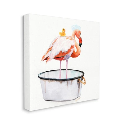 Stupell Industries Flamingo Bath Time Charming Bubble Detail Canvas Wall Art