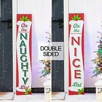 Glitzhome® 3.5ft. Double-Sided Wooden Naughty & Nice List Porch Sign