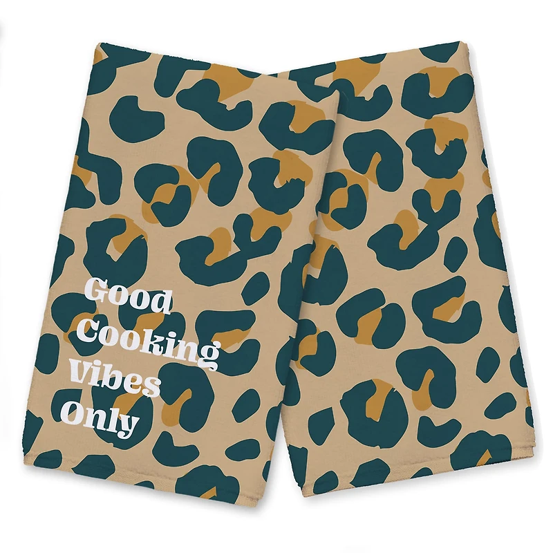 Good Cooking Vibes Only Leopard Tea Towel Set