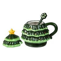 Glitzhome® 6.5" Christmas Ceramic Tree Mug with Lid and Spoon