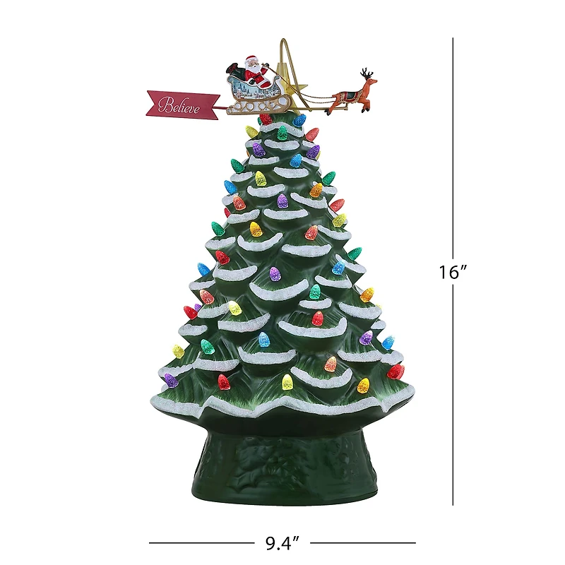 90th Anniversary Collection Green 16" Ceramic LED Tree with Animated Santa's Sleigh