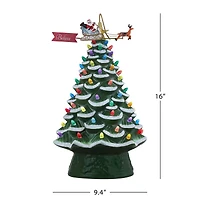 90th Anniversary Collection Green 16" Ceramic LED Tree with Animated Santa's Sleigh