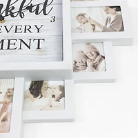 White Farmhouse Shabby-Chic "Thankful" Picture Frame Wall Collage Clock